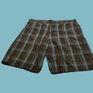 Men’s Hurley Blue and Brown Plaid‎ Shorts-Size 36